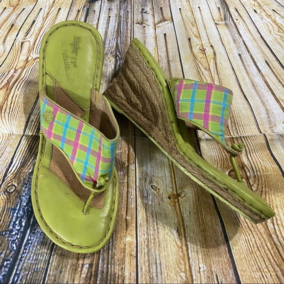 Born Drilles Green Plaid Wedge Espadrilles Size 9 - Picture 1 of 5